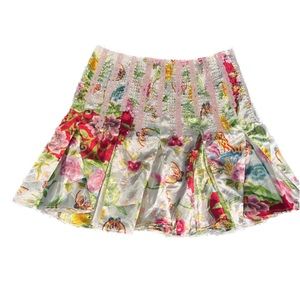 Vintage Y2K Taunt Satin Colorful Floral Butterfly Pink Lace Flutter Skirt, small